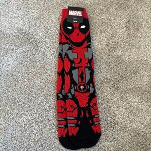 Brand New Deadpool Marvel Long Crew Socks, Men's Size 10-13, Shoe Size 8-12